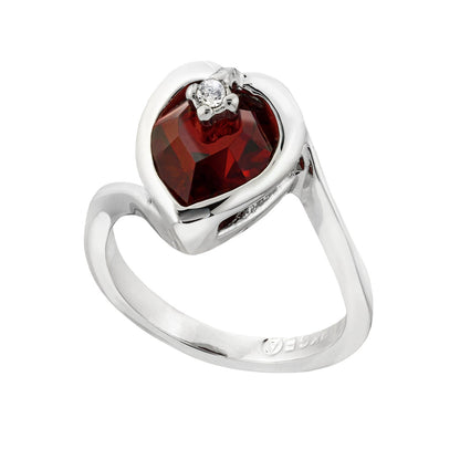 Vintage Ring 1970s Heart Shape Ring with Ruby Swarovski Crystal 18k White Gold Silver  #R1400 - Limited Stock - Never Worn