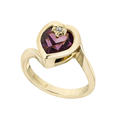 Vintage Ring 1970s Heart Shape Ring with Amethyst Swarovski Crystal 18k Gold  #R1400 - Limited Stock - Never Worn