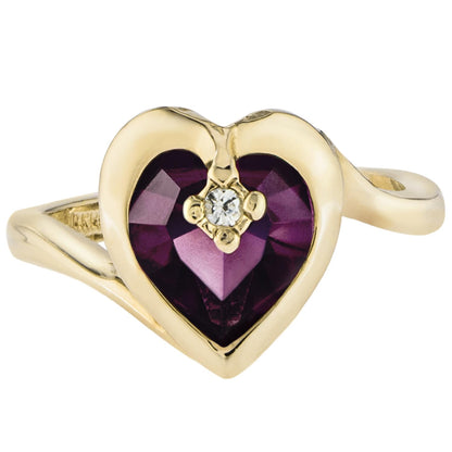 Vintage Ring 1970s Heart Shape Ring with Amethyst Swarovski Crystal 18k Gold  #R1400 - Limited Stock - Never Worn
