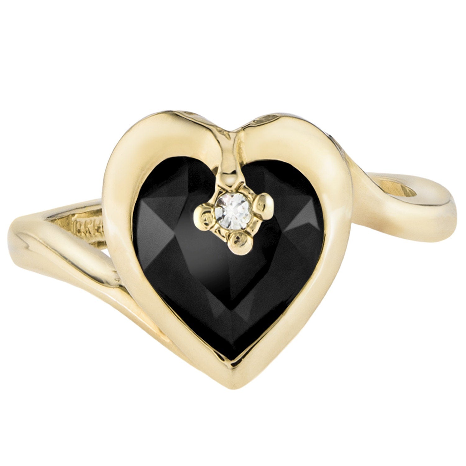 Vintage Ring 1970s Heart Shape Ring with Jet Black Swarovski Crystal 18k Gold Antique Womans Jewelry #R1400 - Limited Stock - Never Worn