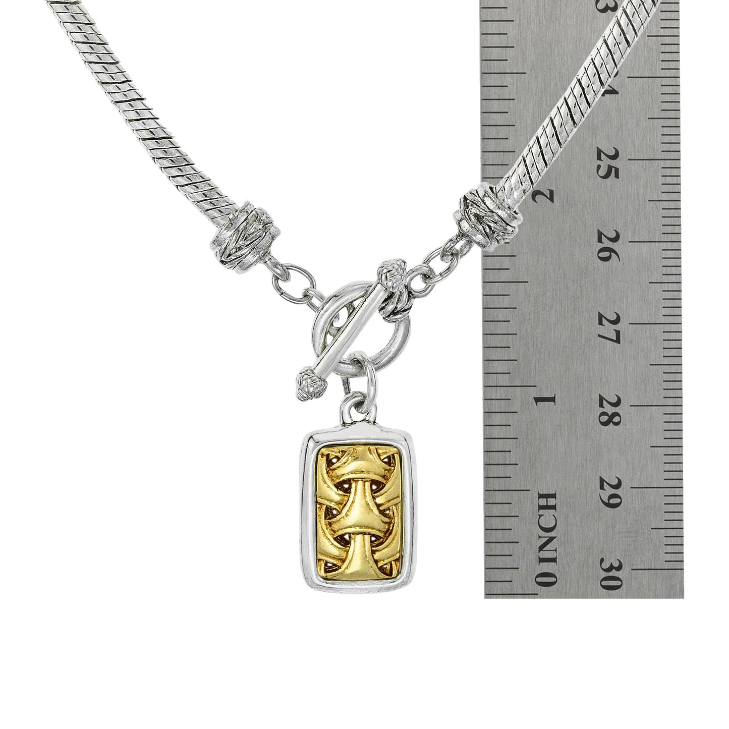Vintage Oscar De La Renta 18 Inch and White Gold Silver Pendant Necklace 1 Inch Pendant OSN-612-WY Antique Womans Jewelry