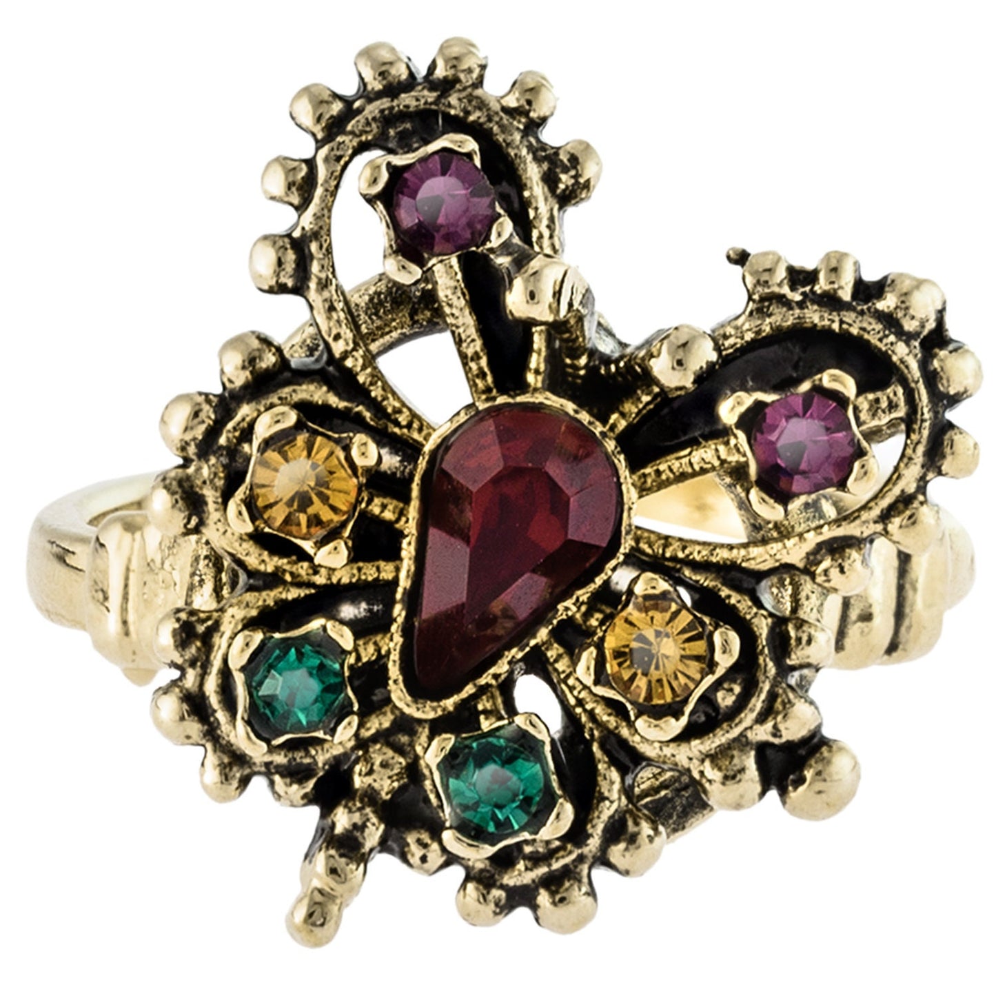 Vintage Ring Butterfly Ring Multi Colors of Swarovski Crystals 18kt Gold Womans Jewelry #R104 - Limited Stock - Never Worn