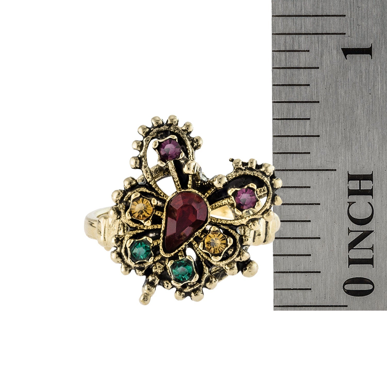 Vintage Ring Butterfly Ring Multi Colors of Swarovski Crystals 18kt Gold Womans Jewelry #R104 - Limited Stock - Never Worn