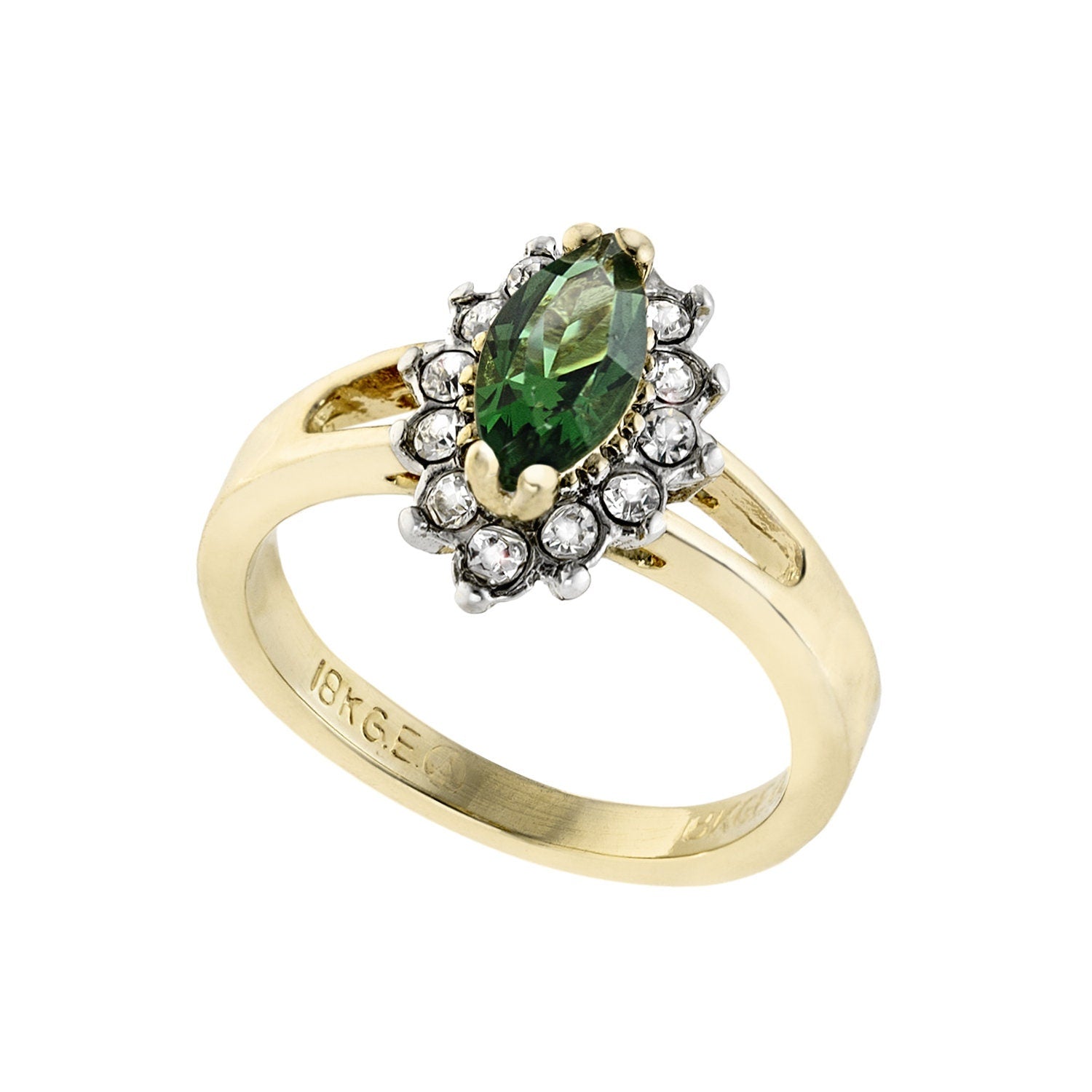 Vintage Ring Green Tourmaline and Clear Swarovski Crystals 18kt Gold #R1314 - Limited Stock - Never Worn