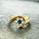 Vintage Ring 1980's Ring Sapphire and Clear Swarovski Crystal 18k Gold Antique Womans Jewelry R2704