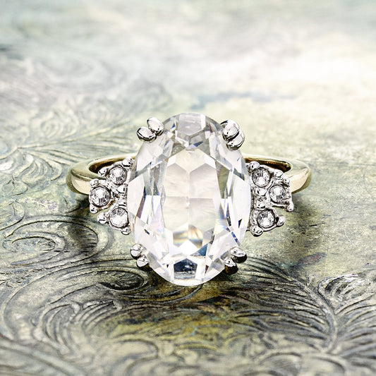 Vintage Ring Clear Swarovski Crystal Ring 18k Gold  R1301 - Limited Stock - Never Worn
