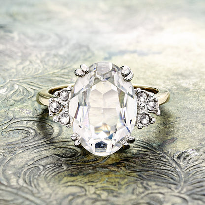 Vintage Ring Clear Swarovski Crystal Ring 18k Gold  R1301