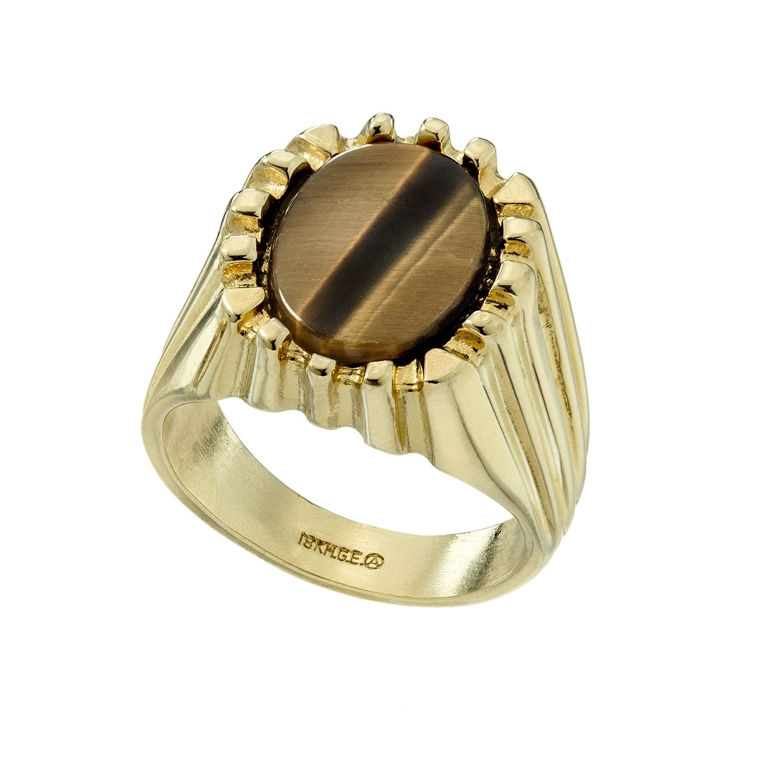 Vintage Ring 1980s Mens Genuine Tiger Eye 18kt Gold Plated Ring Unisex Jewelry #R1960 - Limited Stock - Never Worn
