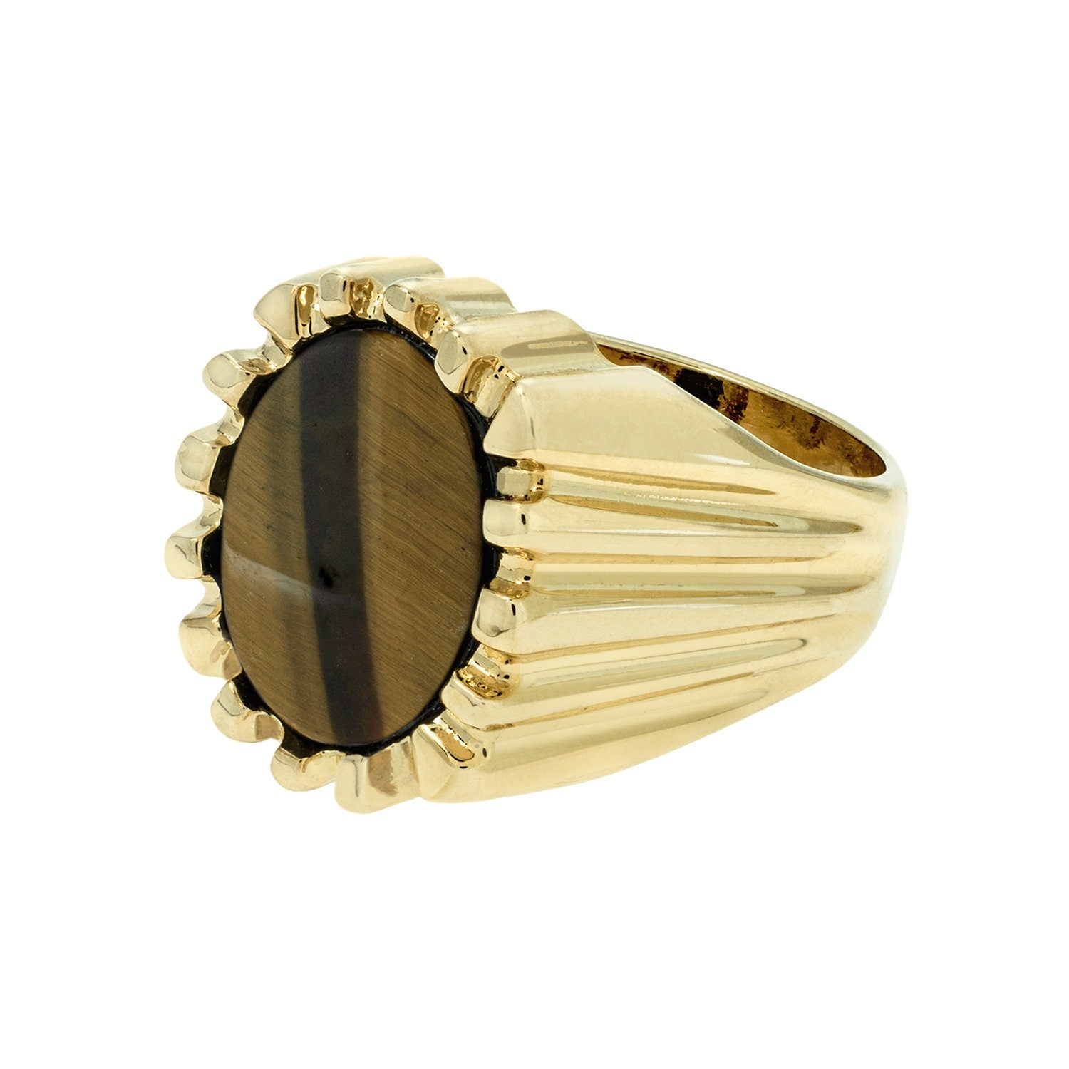 Vintage Ring 1980s Mens Genuine Tiger Eye 18kt Gold Plated Ring Unisex Jewelry #R1960 - Limited Stock - Never Worn