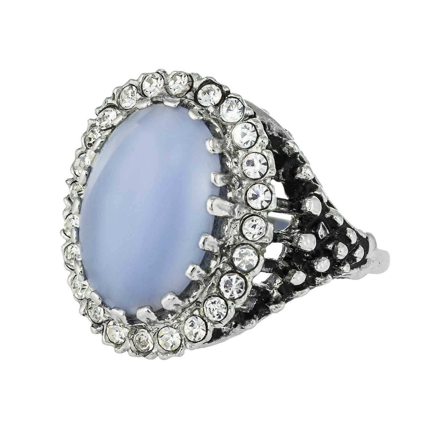 Genuine Blue Vintage Ring Moonstone Edwardian Style Antique 18k White Gold Clear Crystals Womans Jewelry R169 - Limited Stock - Never Worn