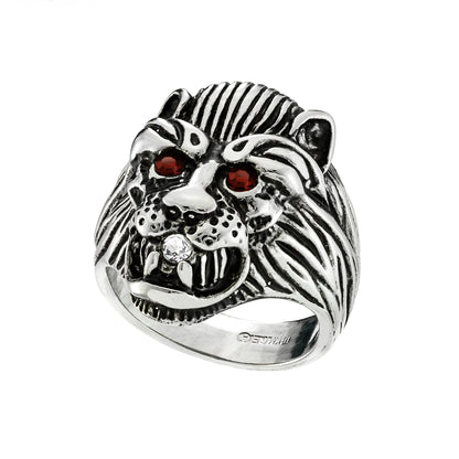 Vintage Ring Zodiac Birthstone Lion Ring White Gold Silver Antique Mens Jewelry R1310 - Limited Stock - Never Worn