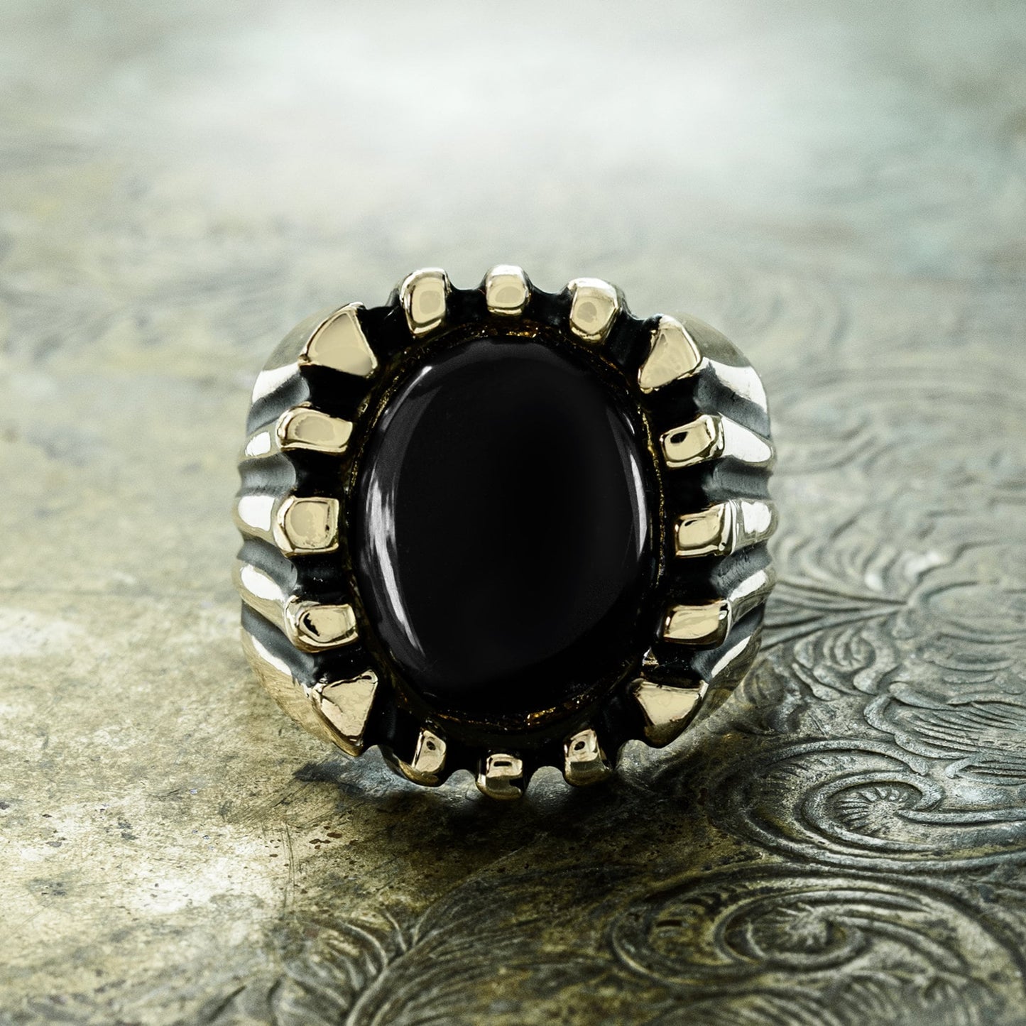 Vintage Ring 1980s Mens Genuine Onyx Antique 18kt Gold Plated Ring Man Jewelry #R1960 - Limited Stock - Never Worn