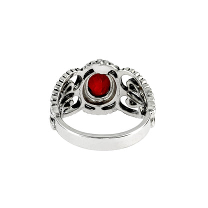 Vintage Ring Ruby Crystal Filigree Ring Antique 18k White Gold Silver R142 Womans Jewelry - Limited Stock - Never Worn