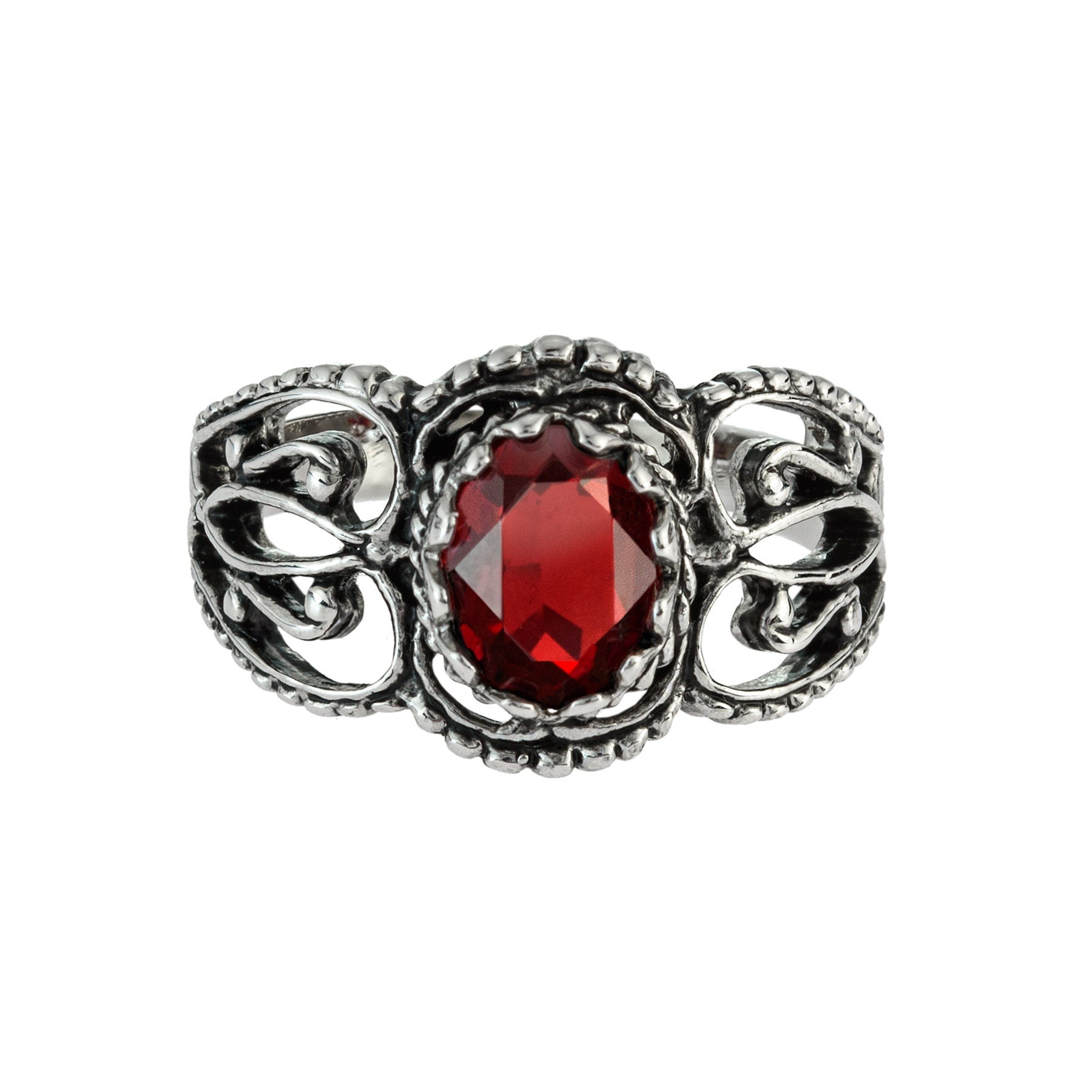 Vintage Ring Ruby Crystal Filigree Ring Antique 18k White Gold Silver R142 Womans Jewelry - Limited Stock - Never Worn