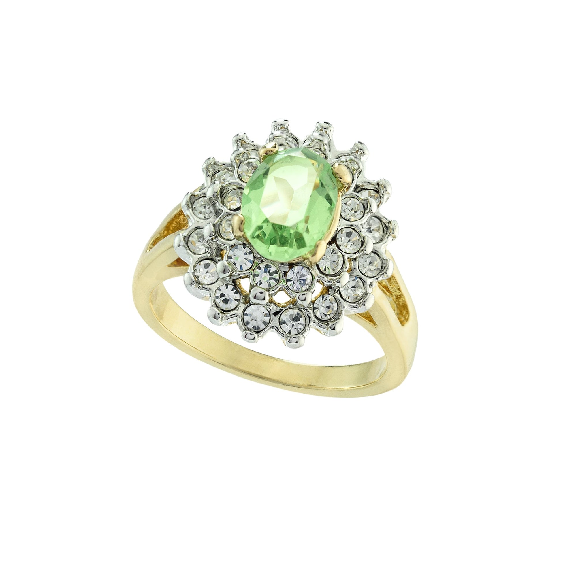 Vintage Ring Peridot and Clear Swarovski Crystals 18k Gold  #R1352-E - Limited Stock - Never Worn