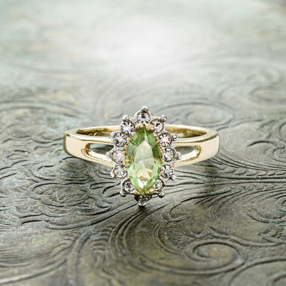Vintage Ring Peridot and Clear Swarovski Crystals 18kt Gold Antique Jewelry for Women #R1314 - Limited Stock - Never Worn
