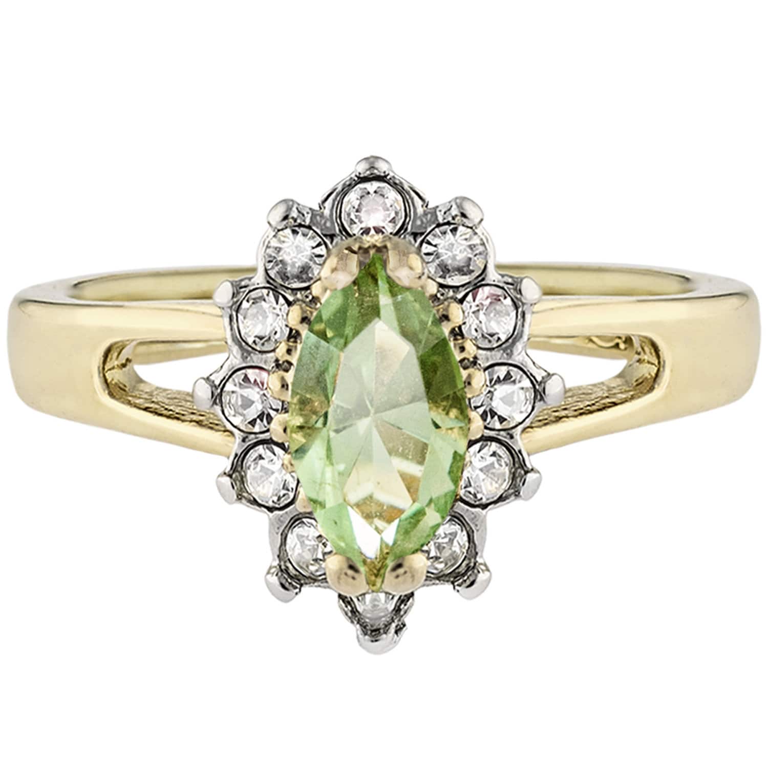 Vintage Ring Peridot and Clear Swarovski Crystals 18kt Gold Antique Jewelry for Women #R1314 - Limited Stock - Never Worn