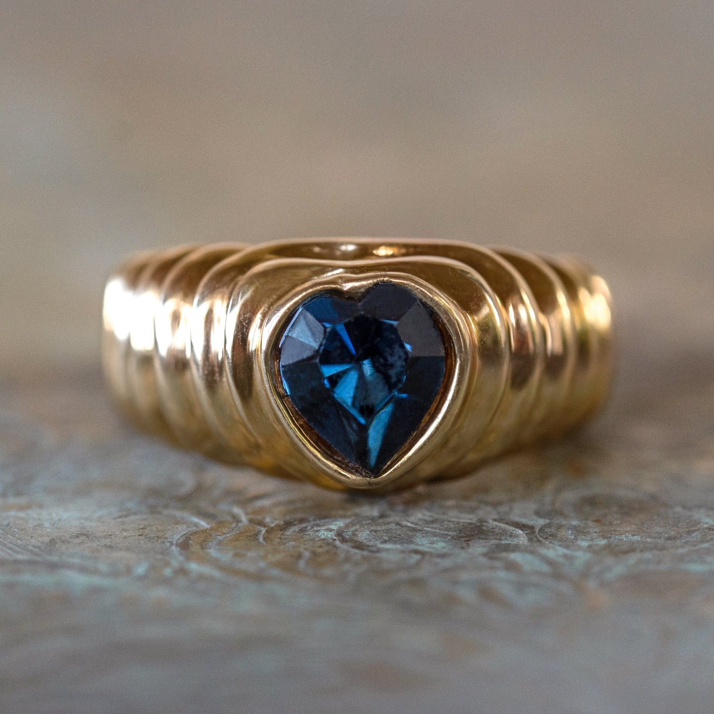 Vintage Ring Sapphire Swarovski Crystal Heart Ring 18k Gold Womans Handmade Antique Jewelry Hearts R2063 - Limited Stock - Never Worn