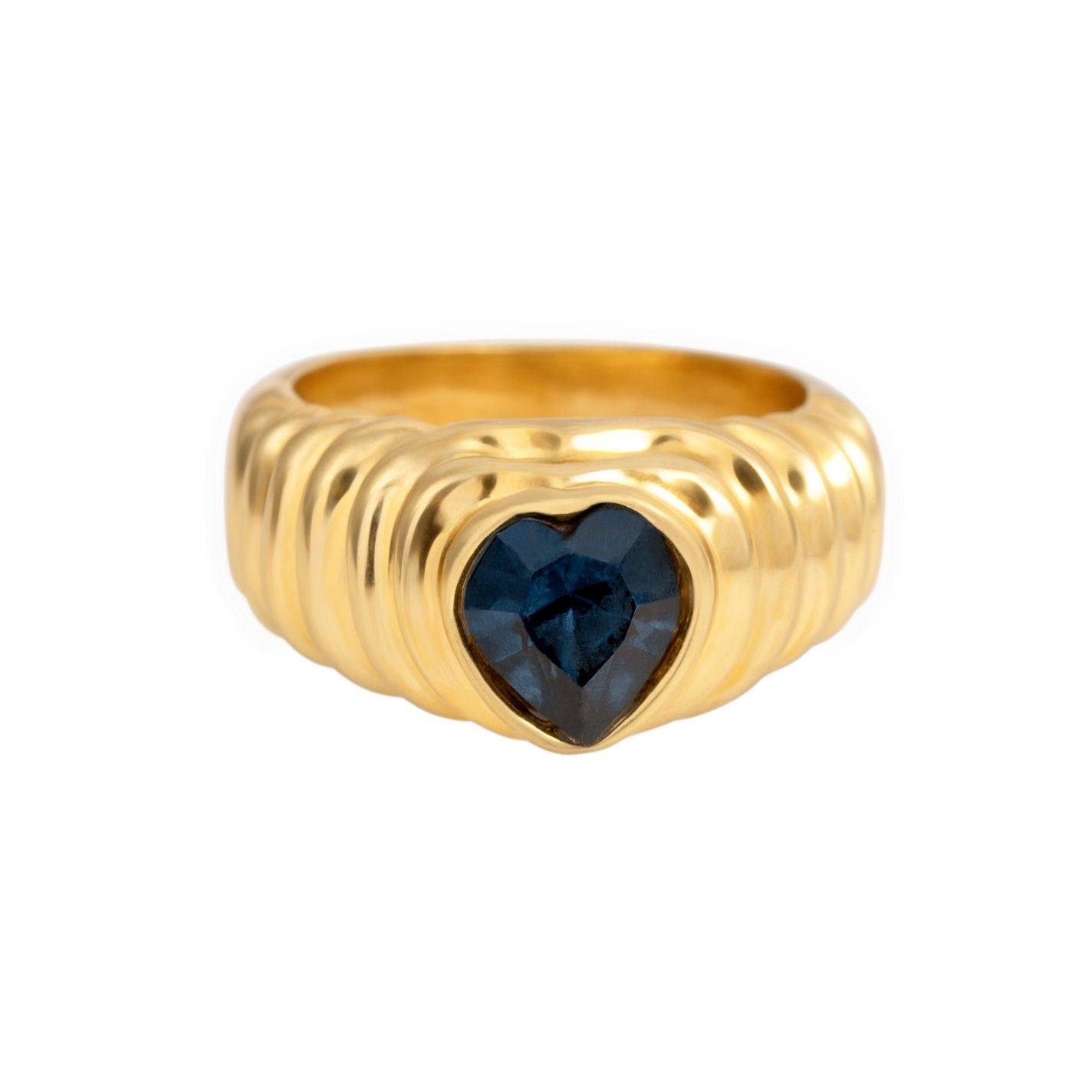 Vintage Ring Sapphire Swarovski Crystal Heart Ring 18k Gold Womans Handmade Antique Jewelry Hearts R2063 - Limited Stock - Never Worn