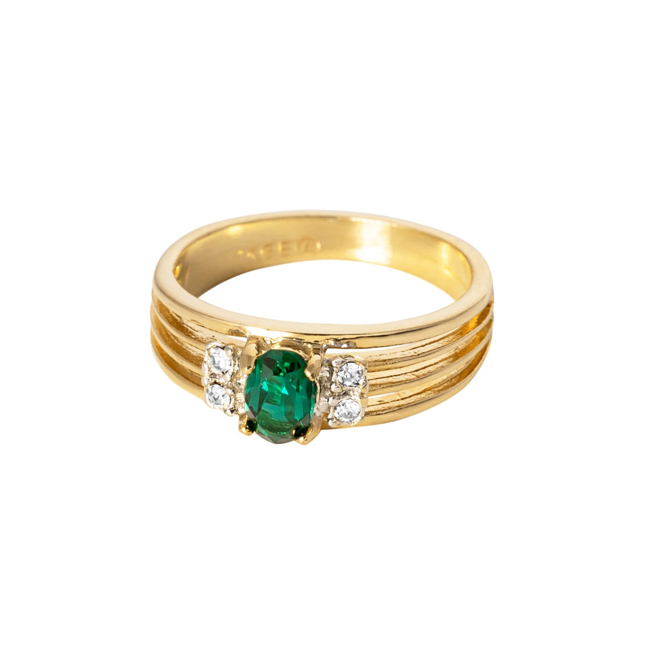 Vintage Ring Emerald and Clear Swarovski Crystals 18k Gold Band #R1318 Antique Womans Jewlery Handmade Size - Limited Stock - Never Worn