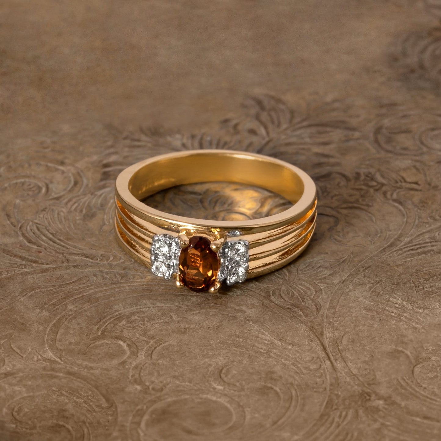 Vintage Ring Smoke Topaz and Clear Swarovski Crystals 18k Gold Band #R1318 - Limited Stock - Never Worn