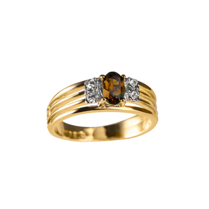Vintage Ring Smoke Topaz and Clear Swarovski Crystals 18k Gold Band #R1318 - Limited Stock - Never Worn