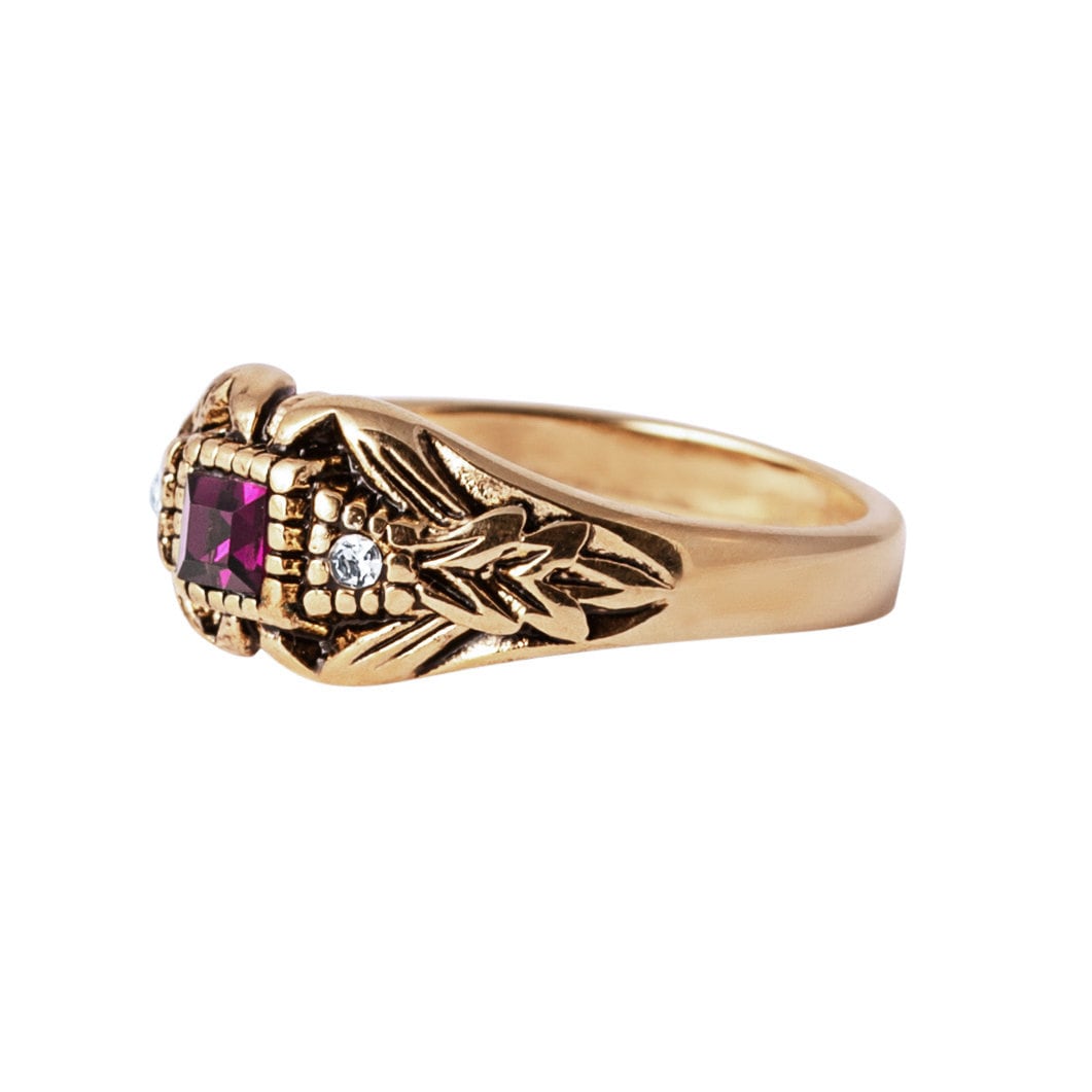 Vintage Ring 1980's Ring Amethyst and Clear Swarovski Crystal 18k Antique Gold Jewelry R1378 - Limited Stock - Never Worn