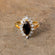 Vintage Ring Smoke Topaz and Clear Swarovski Crystals 18k Gold Plated Antique Womans Jewelry Topaz #R1891