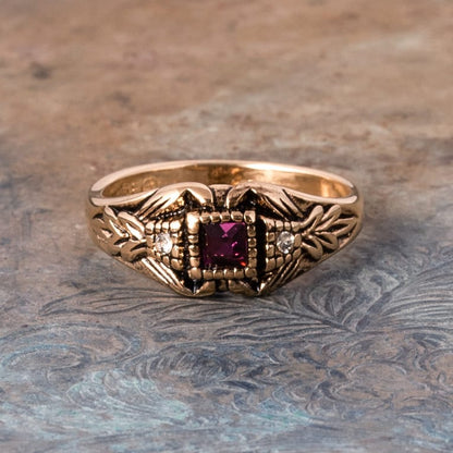 Vintage Ring 1980's Ring Amethyst and Clear Swarovski Crystal 18k Antique Gold Jewelry R1378