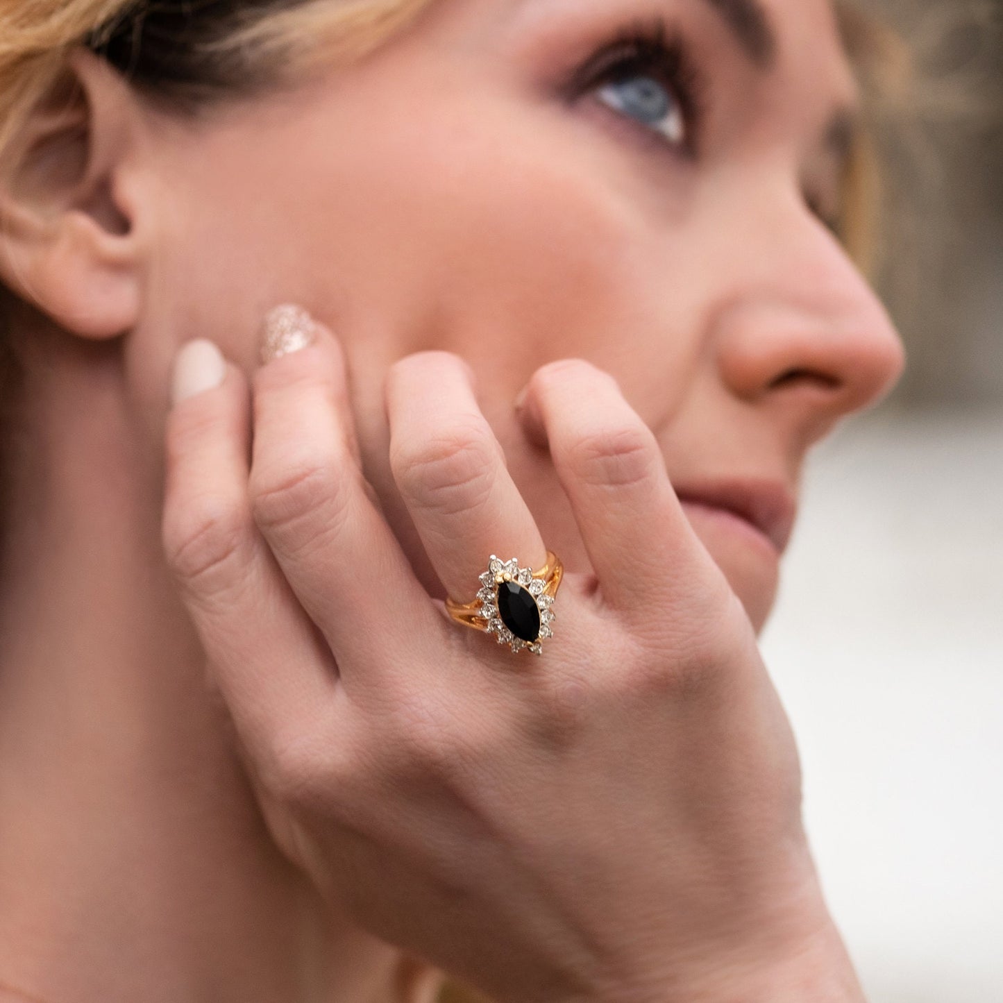 Vintage Ring Black and Clear Swarovski Crystals 18k Gold Plated Ring R1891 - Limited Stock - Never Worn