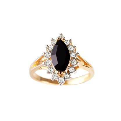 Vintage Ring Black and Clear Swarovski Crystals 18k Gold Plated Ring R1891 - Limited Stock - Never Worn
