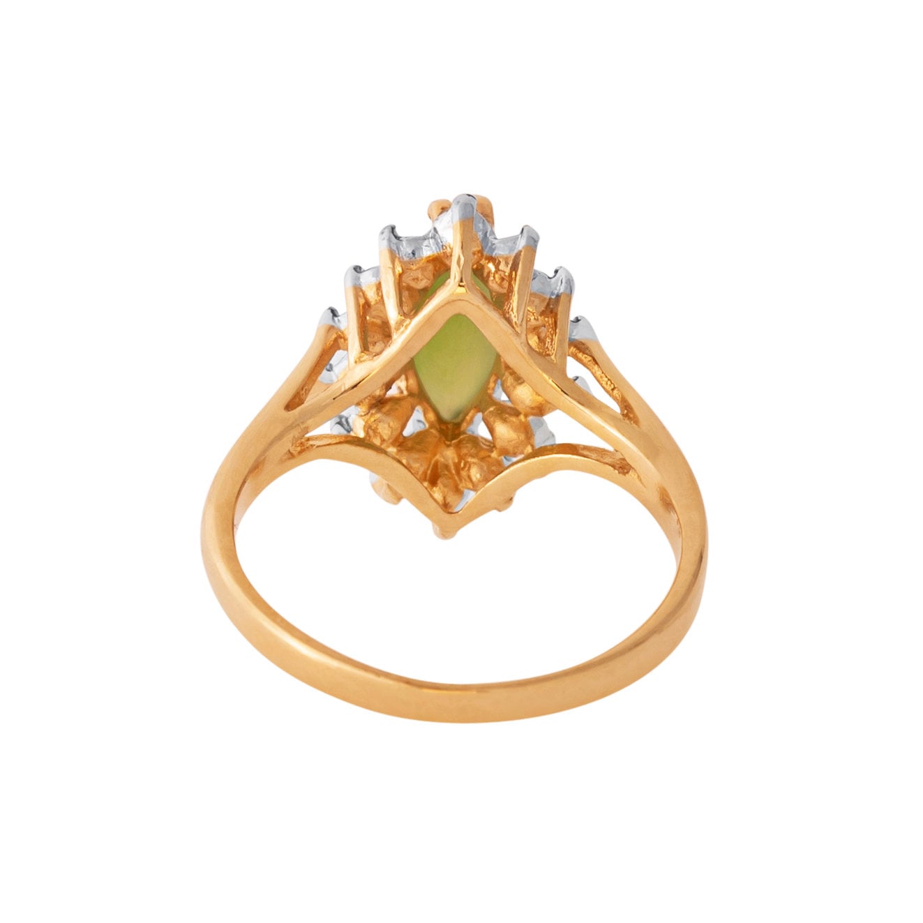 Vintage Ring Genuine Jade and Clear Swarovski Crystals 18k Gold Plated August Birthstone Antique Woman #R1891 - Limited Stock - Never Worn