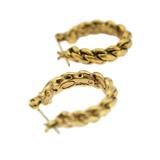 Vintage Earrings Oscar De La Renta Twisted Rope Antique Gold Tone Hoops Earrings Hinged Clasp Womans #OS103 - Limited Stock - Never Worn