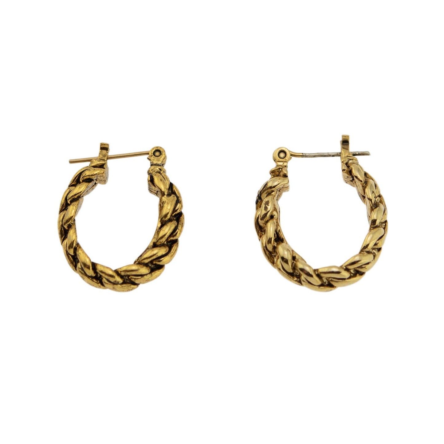 Vintage Earrings Oscar De La Renta Twisted Rope Antique Gold Tone Hoops Earrings Hinged Clasp Womans #OS103