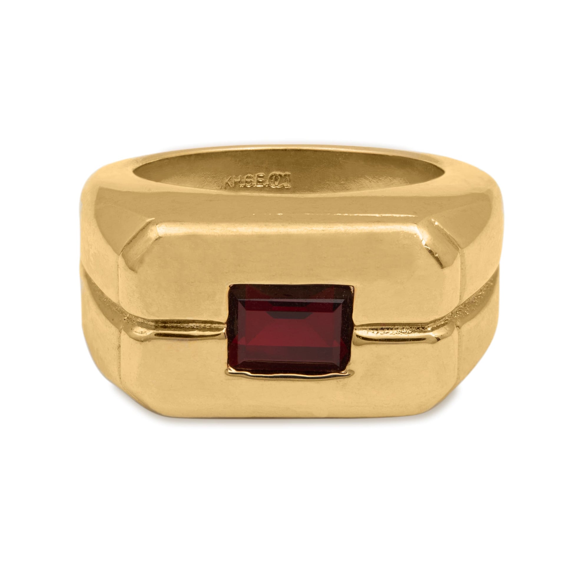 Vintage Ring 1980s Mens Ruby Crystal 18kt Gold Plated Ring Antique Mens Jewelry #R6002-RY - Limited Stock - Never Worn