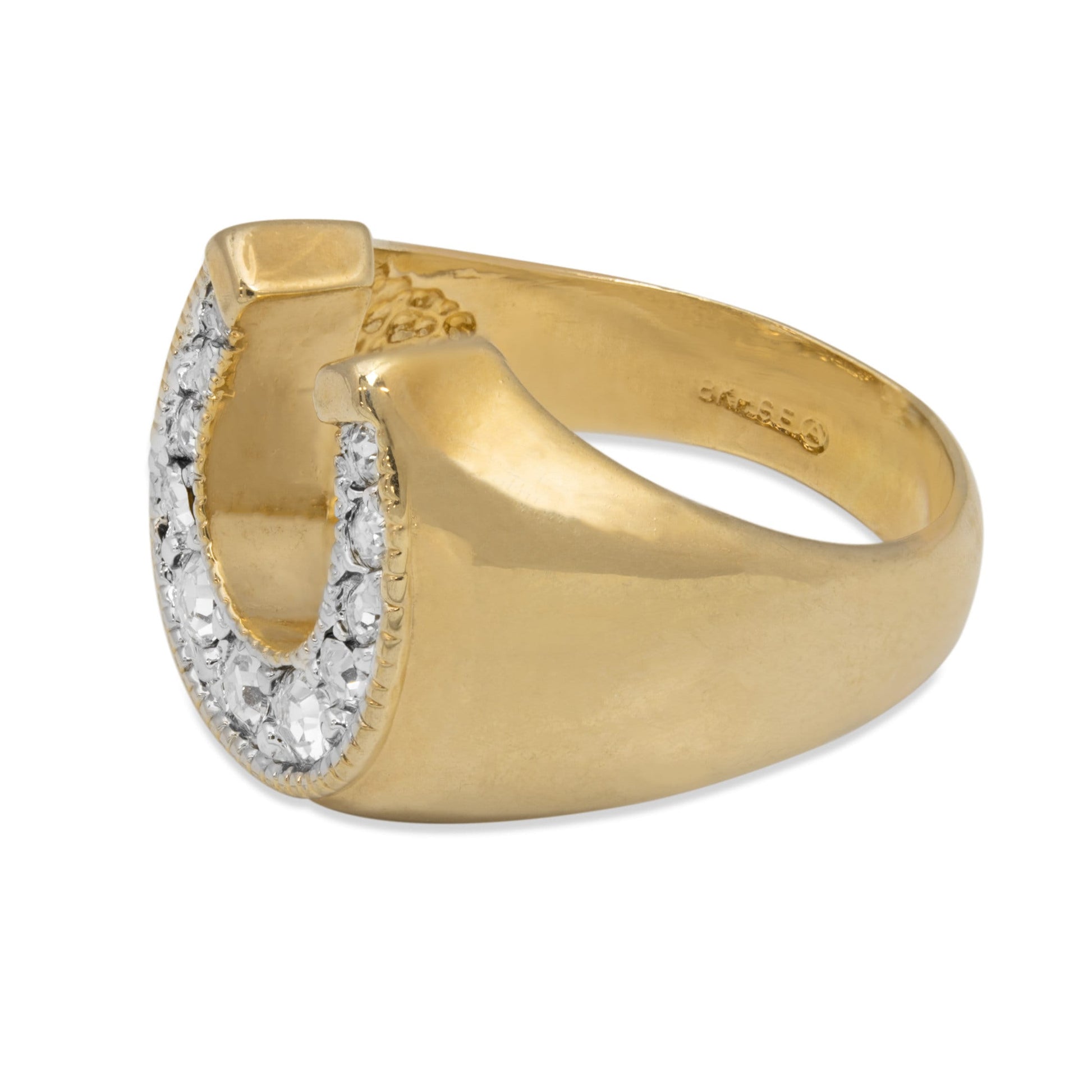 Men's Vintage Ring Equestrian Ring Horseshoe with Austrian Crystals Handcrafted 18k Gold Men Antique Jewelry R6005