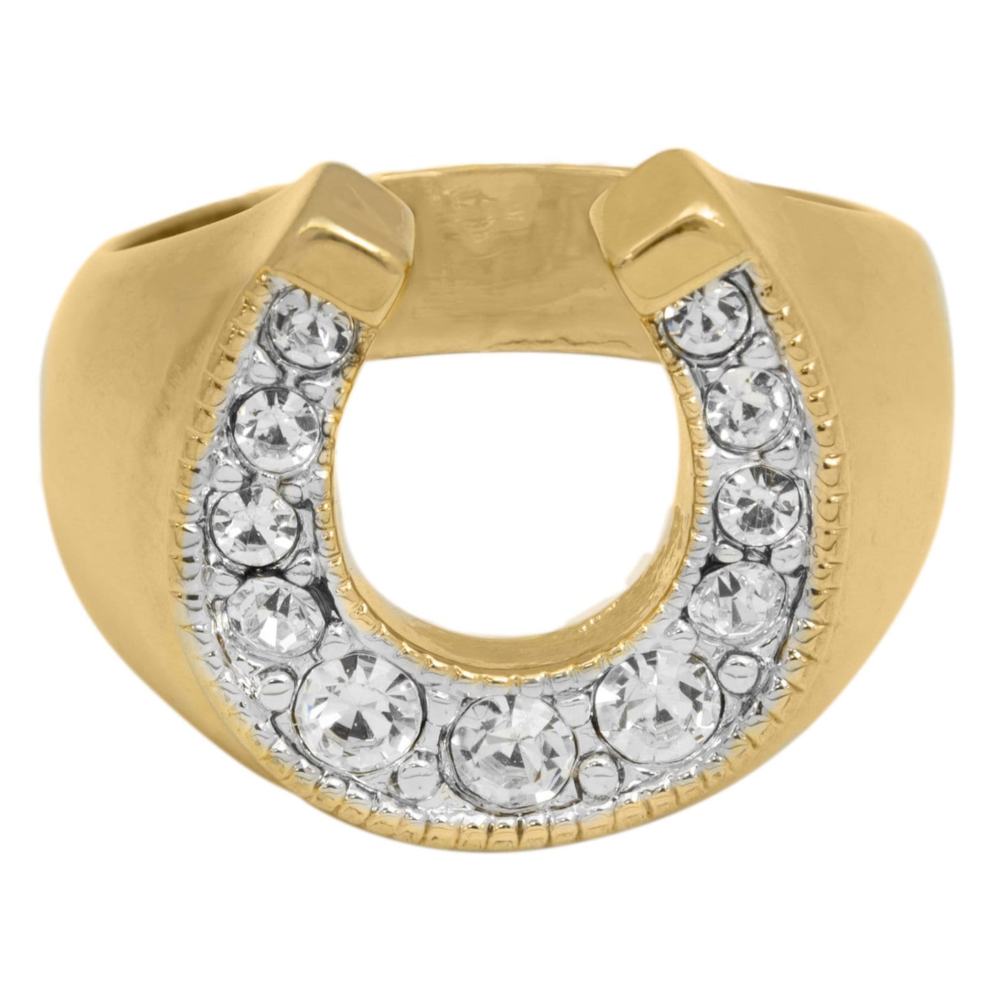 Men's Vintage Ring Equestrian Ring Horseshoe with Austrian Crystals Handcrafted 18k Gold Men Antique Jewelry R6005