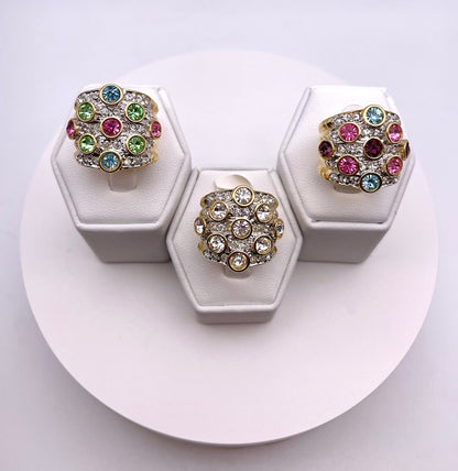 Vintage Ring Pave Multi Color Crystals and Clear Swarovski Crystal Ring 18k Gold - Limited Stock - Never Worn