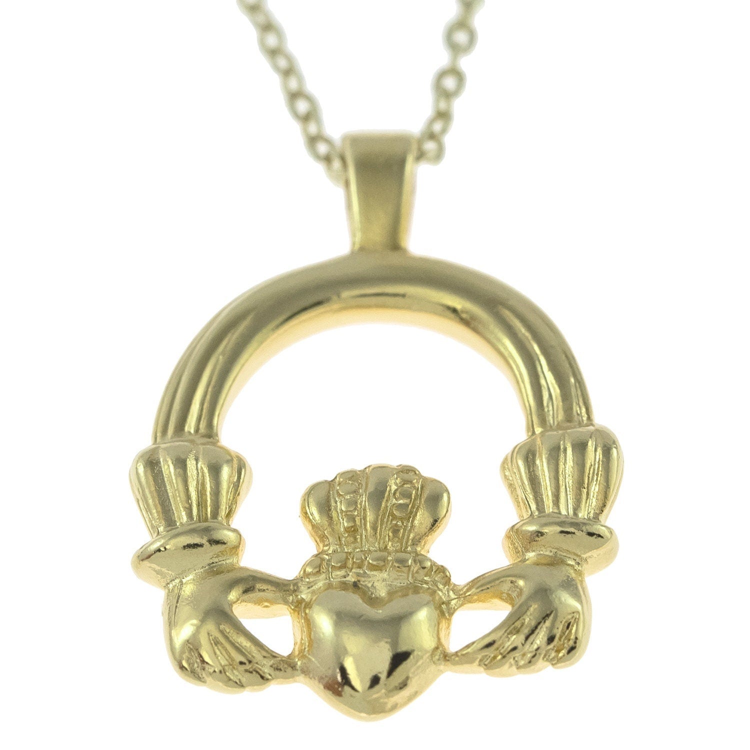 Irish Necklace - 14k Yellow Gold Claddagh Pendant with Chain - Large at  IrishShop.com | IJSV04415