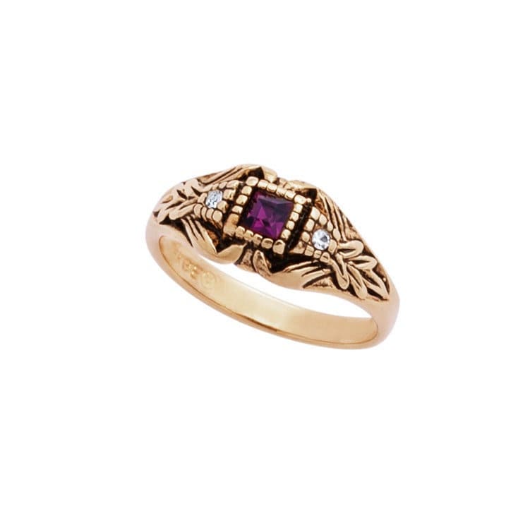 Vintage Ring 1980's Ring Amethyst and Clear Swarovski Crystal 18k Antique Gold Jewelry R1378 - Limited Stock - Never Worn