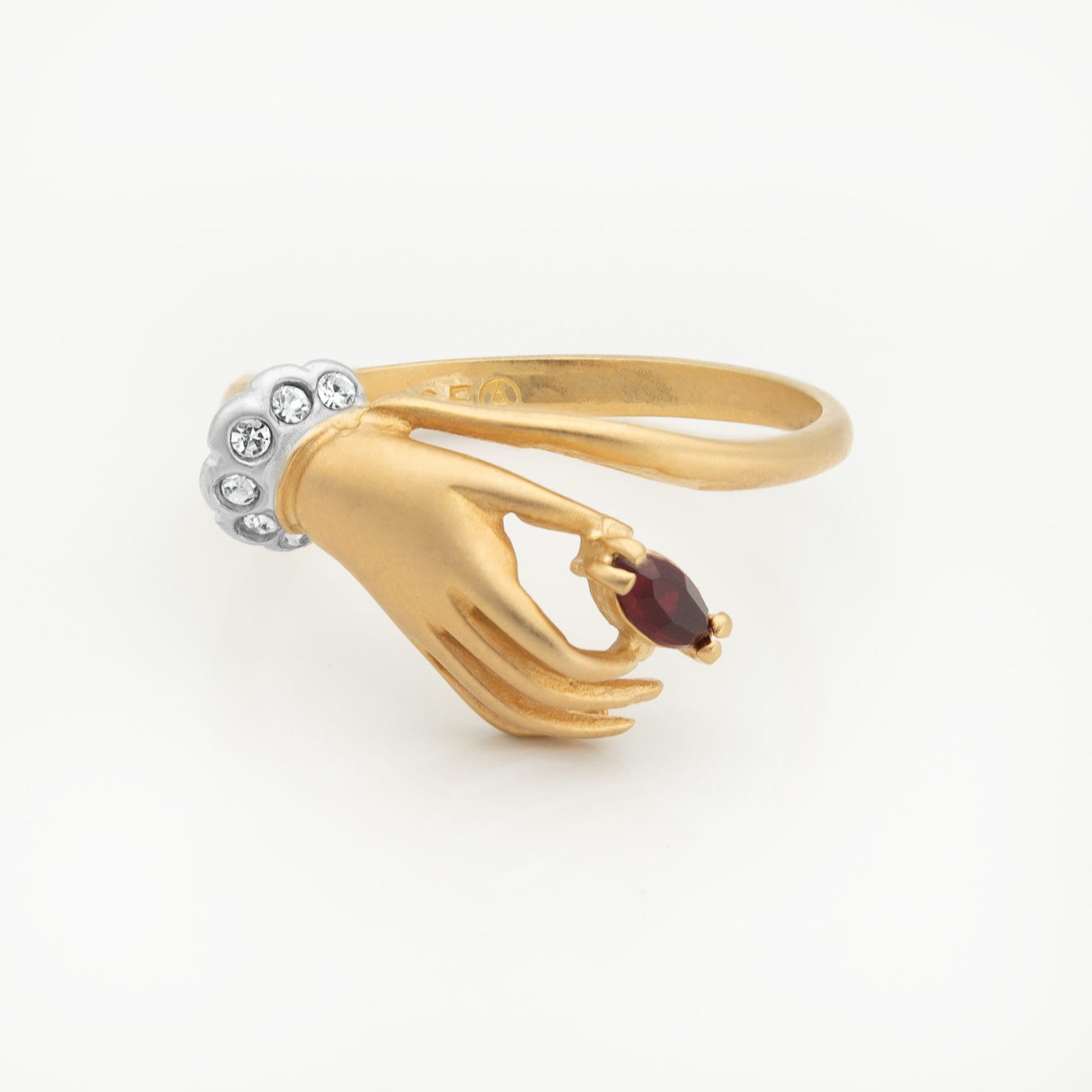 Vintage Ring Ruby and Clear Austrian Crystals 18k Gold Matte Finish #R2964 - Limited Stock - Never Worn