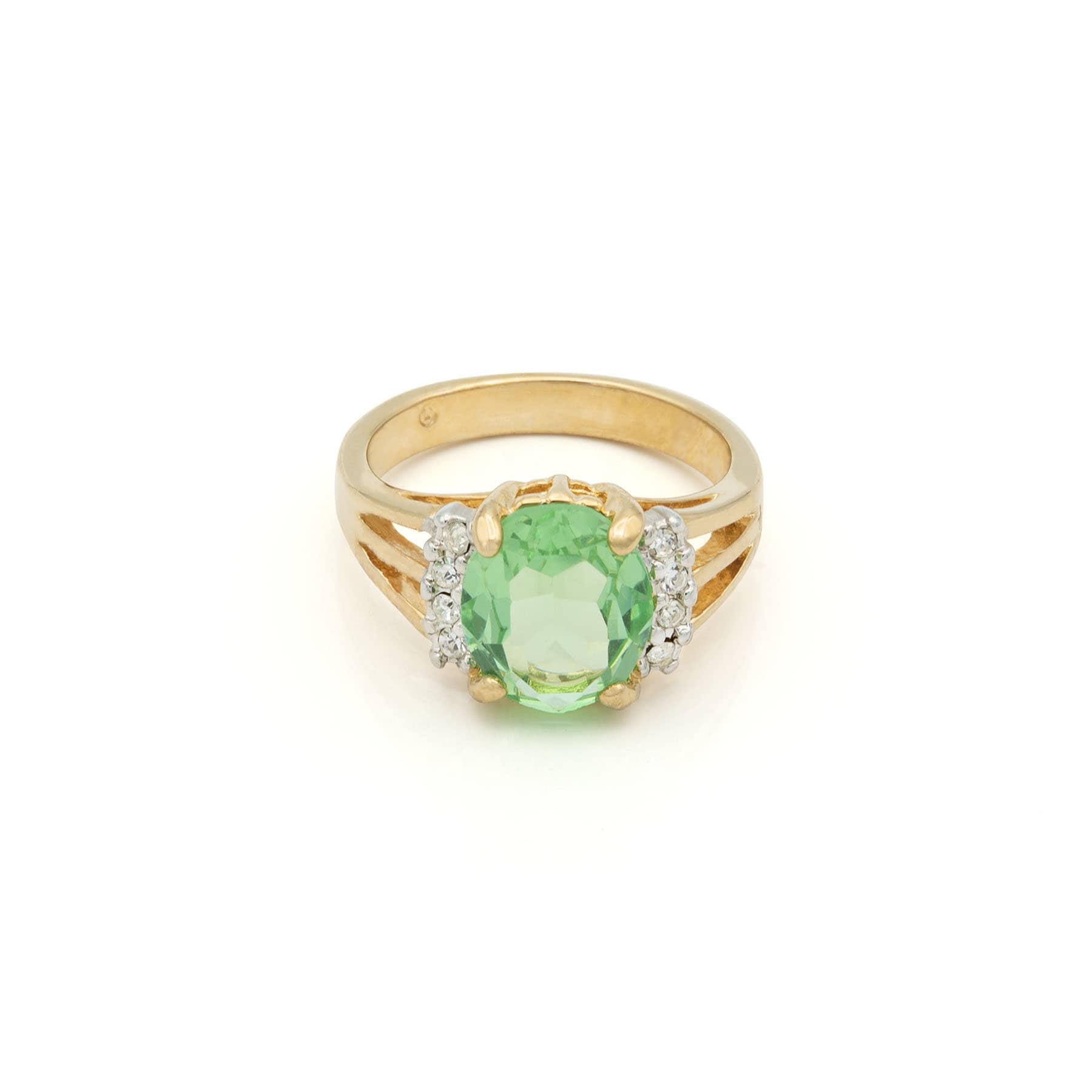 Vintage Ring 1980's Peridot Cubic Zirconia Ring with Clear Crystals 18k Gold Jewelry R1664 - Limited Stock - Never Worn