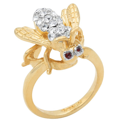 Vintage Bee Ring Ruby and Clear Austrian Crystals 18kt Gold  #R785 Antique Rings - Limited Stock - Never Worn