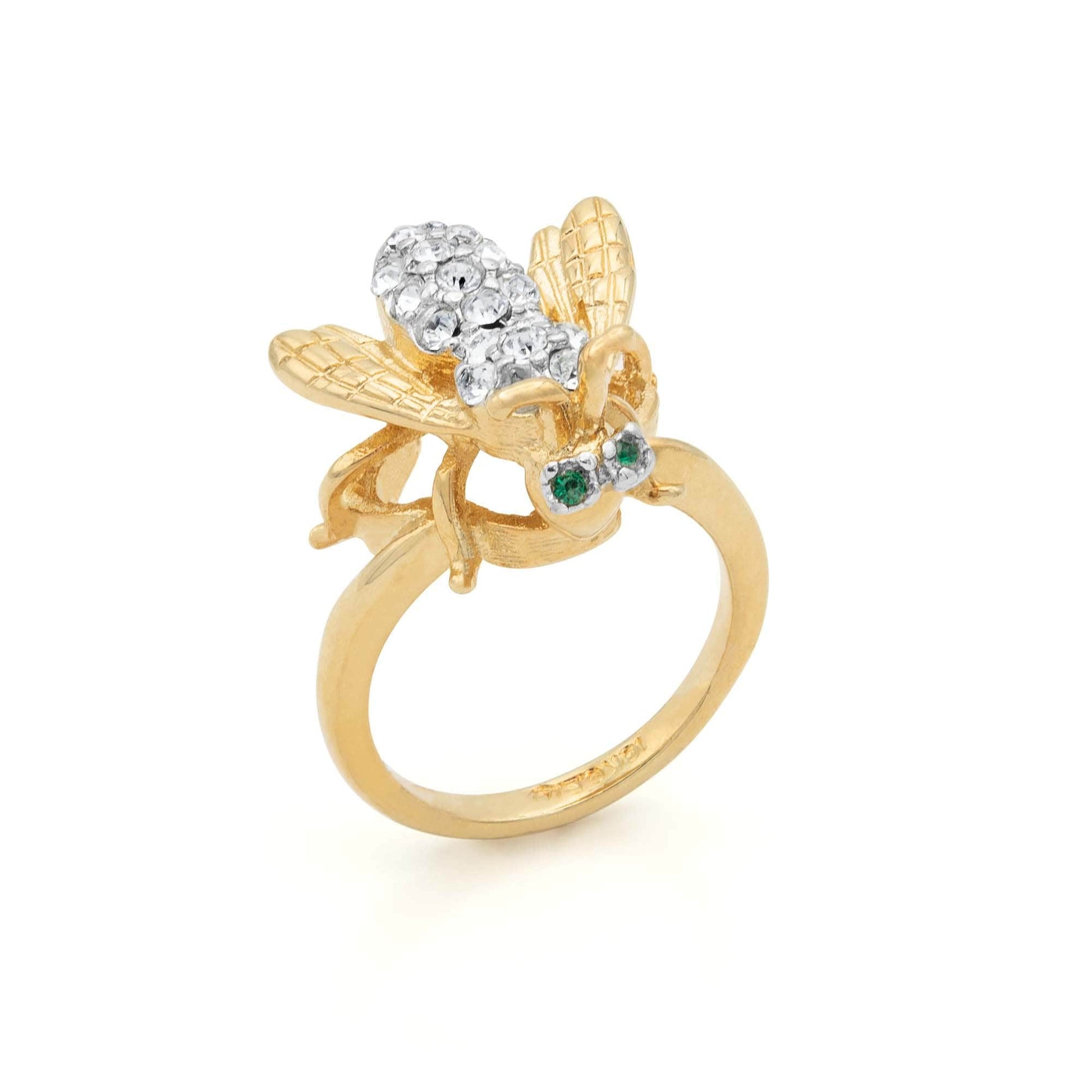 Vintage Bee Ring Emerald and Clear Austrian Crystals 18kt Gold  #R785 Antique Rings - Limited Stock - Never Worn