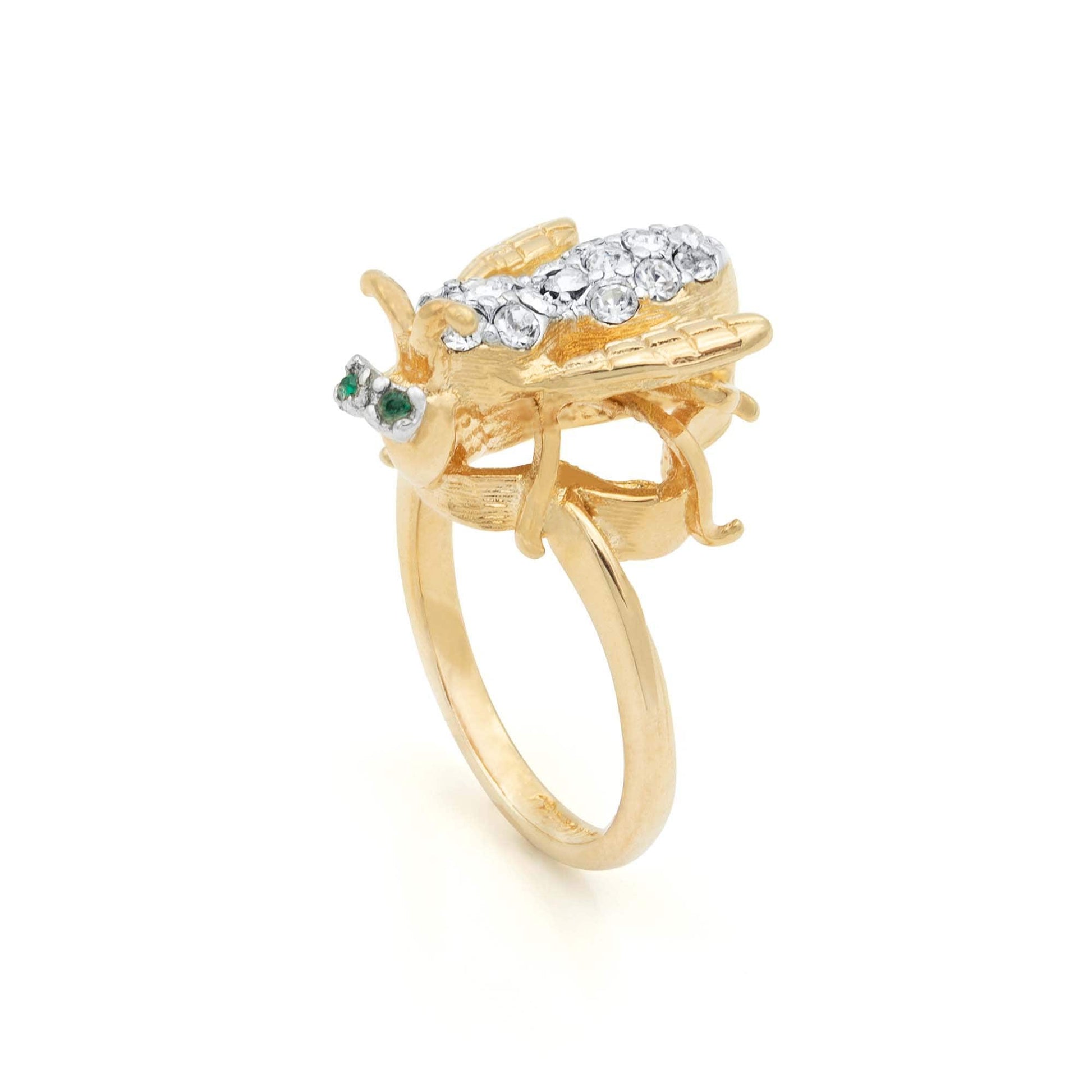 Vintage Bee Ring Emerald and Clear Austrian Crystals 18kt Gold  #R785 Antique Rings - Limited Stock - Never Worn