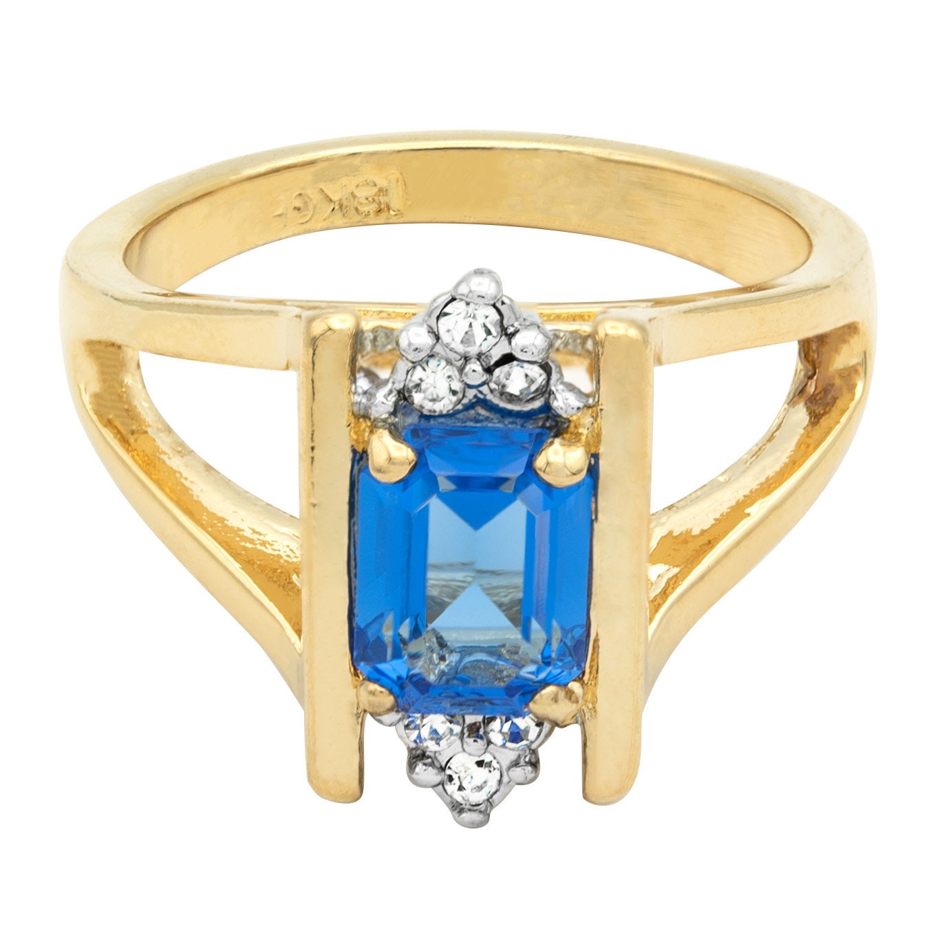 Vintage Sapphire Ring Antique 18k Gold and Clear Swarovski Crystals September Birthstone #R1747 - Limited Stock - Never Worn