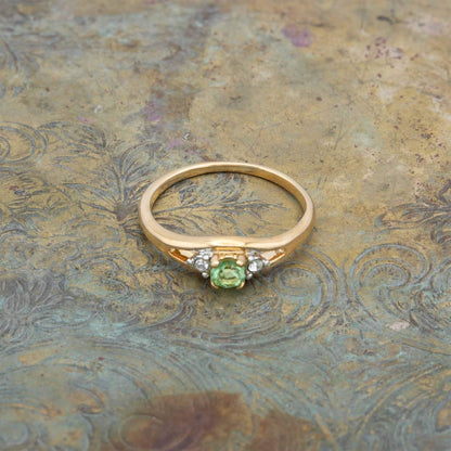 Vintage Peridot and Clear Austrian Crystals 18k Gold Ring Made in the USA R2891 - Limited Stock - Never Worn