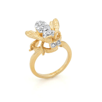 Vintage Ring Bee Ring Clear Swarovski Crystals 18kt Gold  #R785 Antique Rings - Limited Stock - Never Worn
