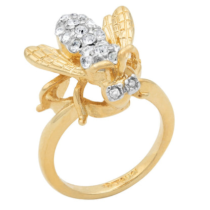 Vintage Ring Bee Ring Clear Swarovski Crystals 18kt Gold  #R785 Antique Rings - Limited Stock - Never Worn