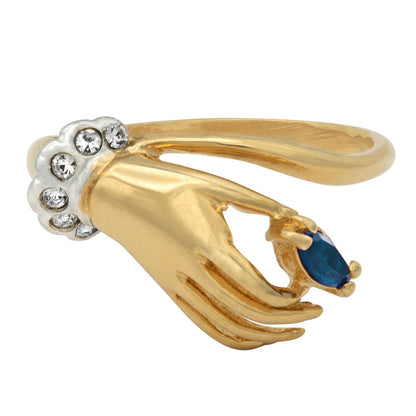 Vintage Ring Sapphire and Clear Austrian Crystals 18k Gold Antique Ring #R2964 - Limited Stock - Never Worn
